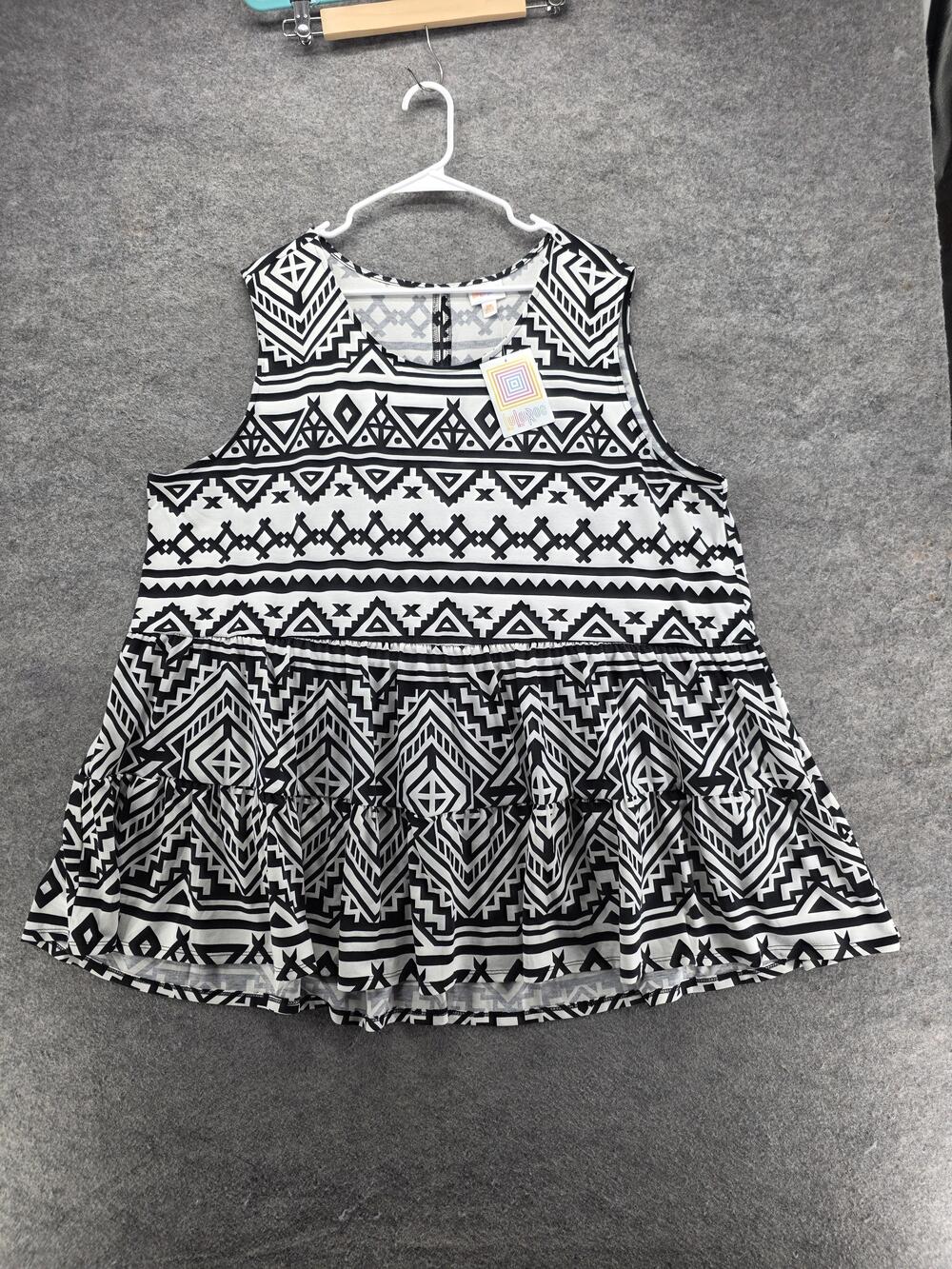 LuLaRoe Dress Womens 3XL Black Trapeze & Swing Short Ruffle Geometric Jersey